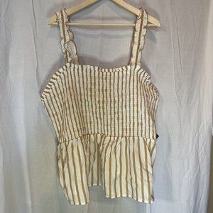 NWT Ava & Viv 3X Women Gold & White Blouse‎ Tank Top Babydoll Elastic Top